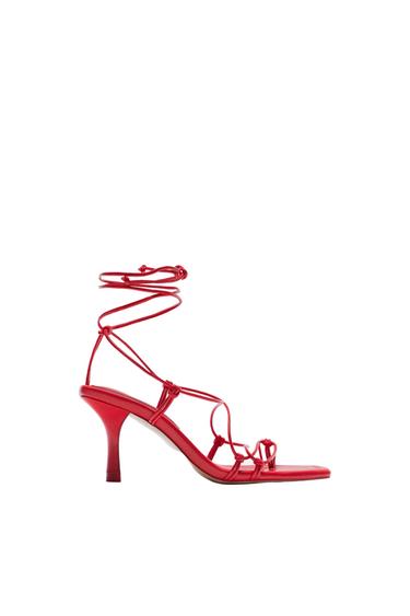 TIE STRAP HEELED SANDALS