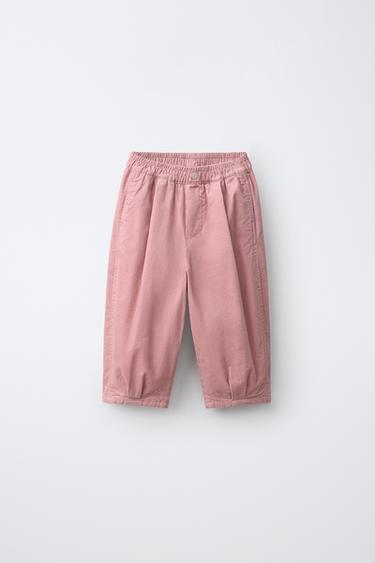 PANTALON BALLON EN VELOURS CÔTELÉ FIN - Rose poudré de Zara