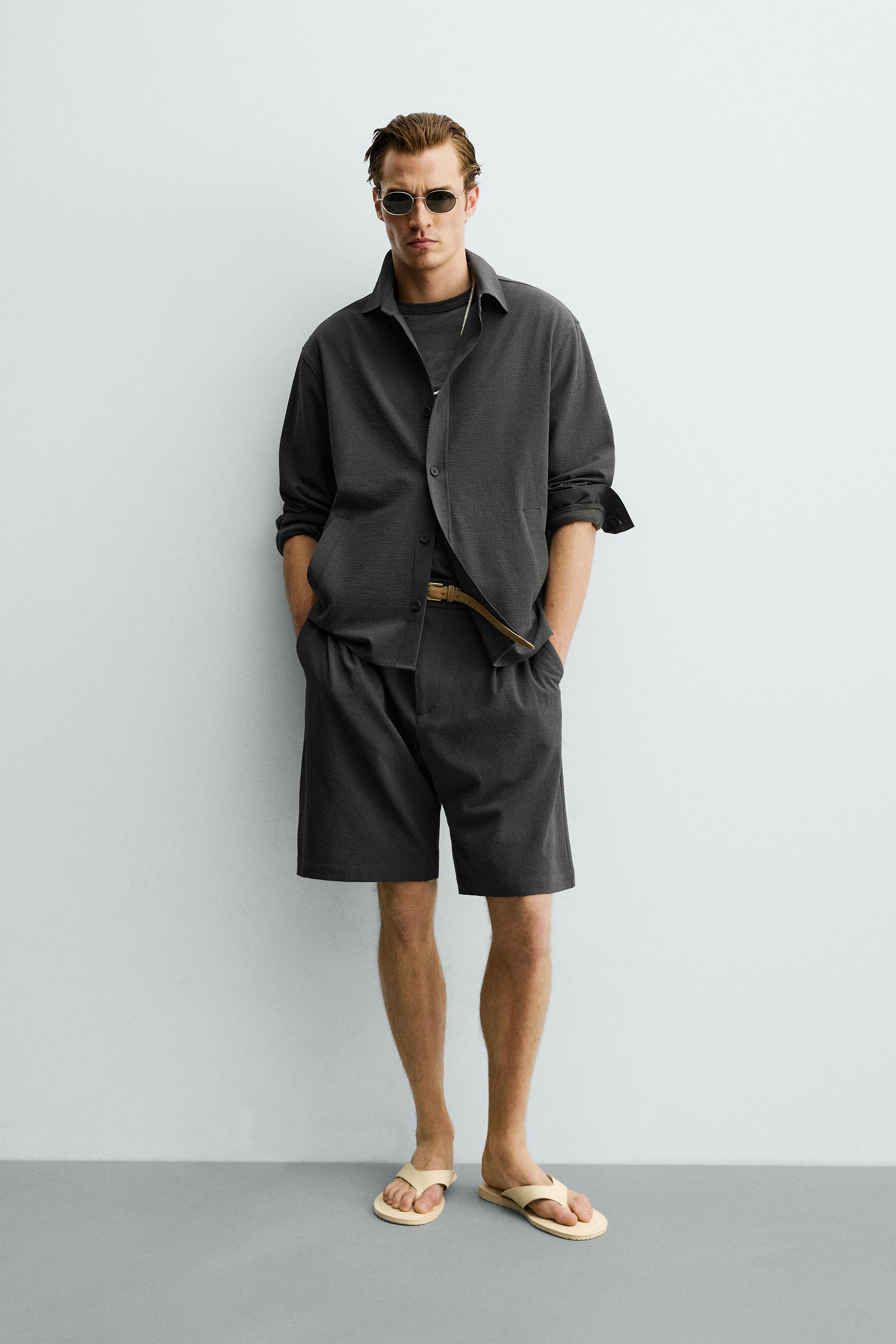 新品　ZARA BASIC モノトーンフラワーコンパクトブルゾン RELAXED FIT IRREGULAR TEXTURE OVERSHIRT - Dark gray | ZARA United