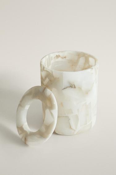 ALABASTER RESIN BATHROOM BIN — Light beige 2