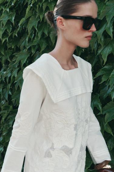 Zara ZW COLLECTION EMBROIDERED SHORT DRESS - White