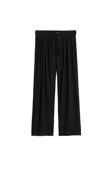 Zara LINEN - LYOCELL PLEATED SUIT PANTS - Black