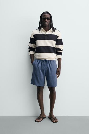RELAXED FIT VISCOSE/LINEN BERMUDA SHORTS - Light blue by Zara