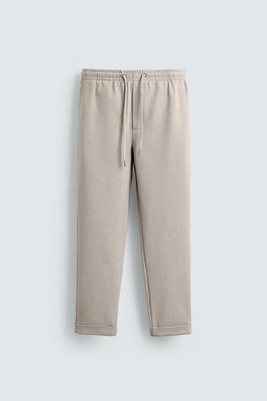 Zara COMFORT NON-IRON JOGGER-WAIST PANTS - Light tan