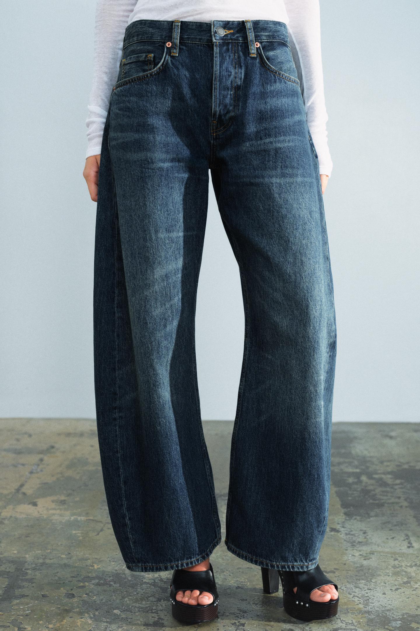 Женские джинсы Zara ZW Collection Mid-Rise Barrel, цвет: Синий — фото 2