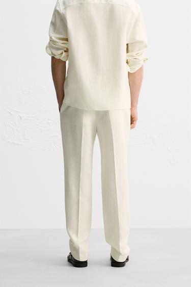 LIMITED EDITION LINEN-WOOL HERRINGBONE TROUSERS - Oyster-white by Zara - Image 2