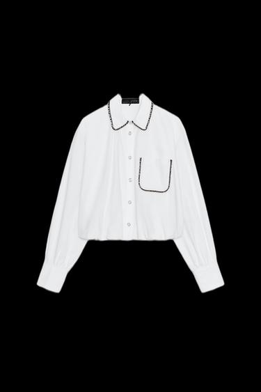BEADED POPLIN BALLOON SHIRT - White by Zara - Image 0