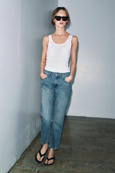 JEANS ZW COLLECTION CIGARETTE خصر متوسط - أزرق وسط الخاص بـ Zara