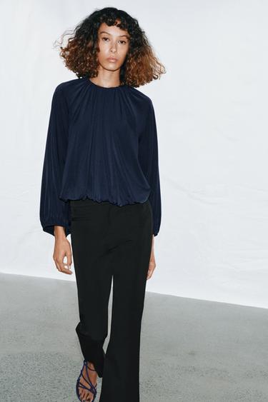 BALLOON TOP WITH OPENINGS - Blue by Zara