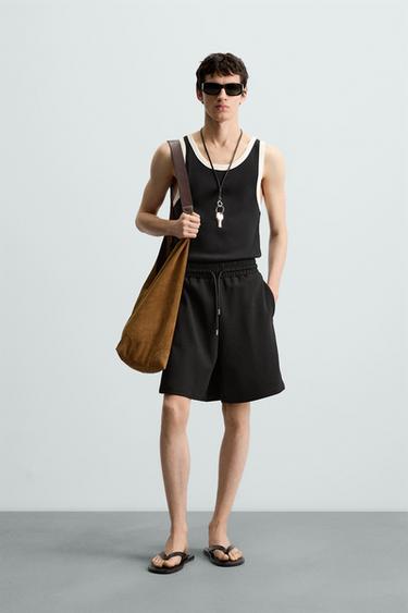 INTERLOCK TEXTURED BERMUDA SHORTS - Black by Zara - Image 0