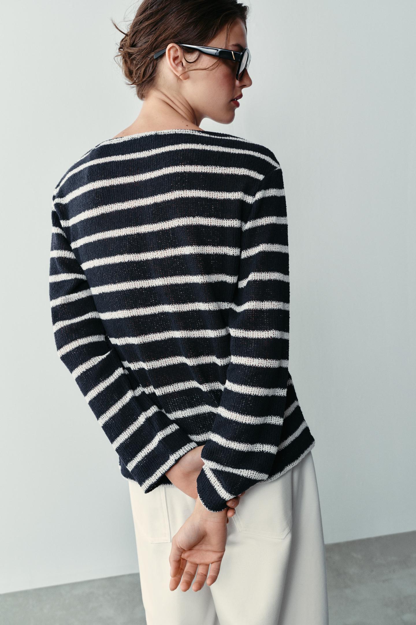 Женская футболка Zara Striped Henley, цвет: Синий / Белый — фото 5