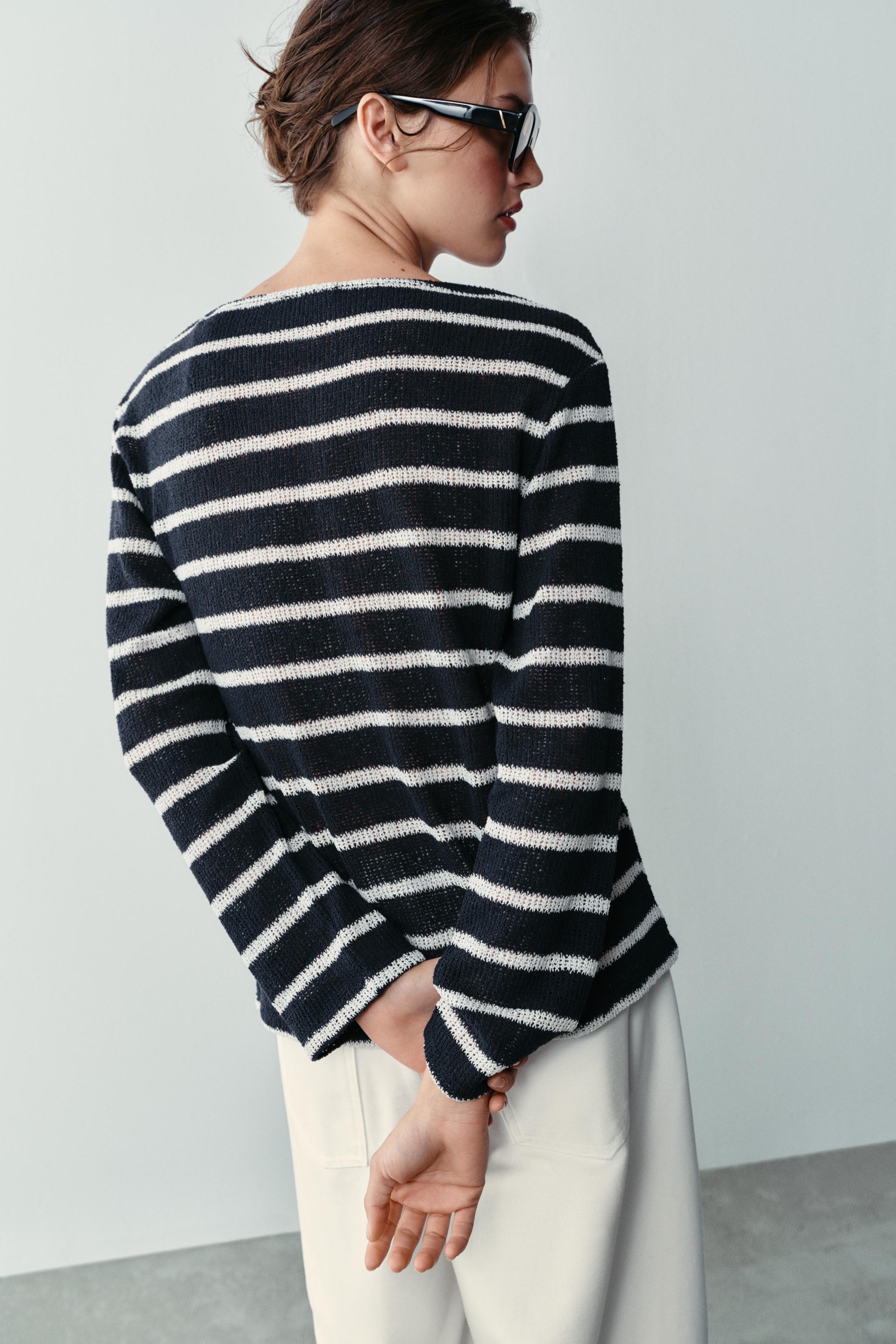 Женские футболки Zara STRIPED HENLEY T-SHIRT — фото 5