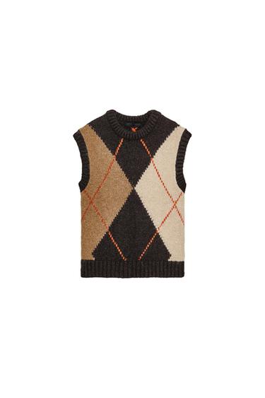 ARGYLE KNIT WAISTCOAT TOP - Multicoloured by Zara