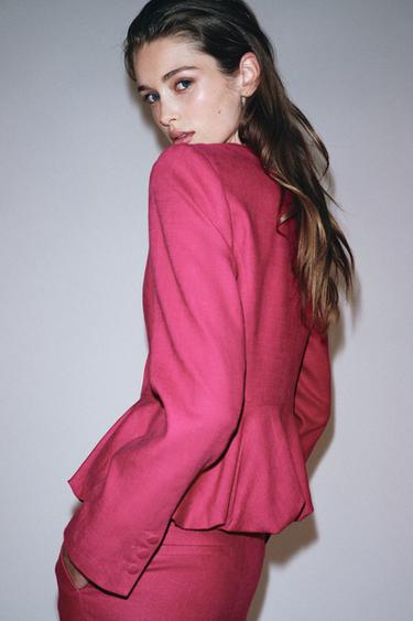 LINEN BLEND PEPLUM BLAZER - Fuchsia by Zara