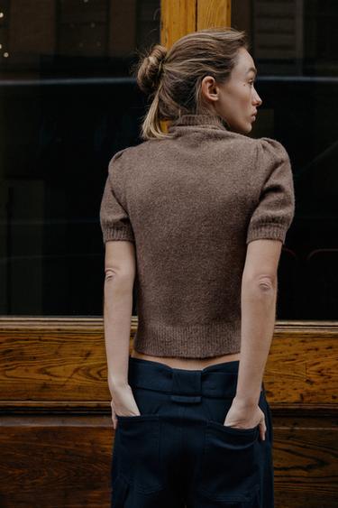 SHORT PUFF SLEEVE JUMPER - Brown / Taupe by Zara - Image 3