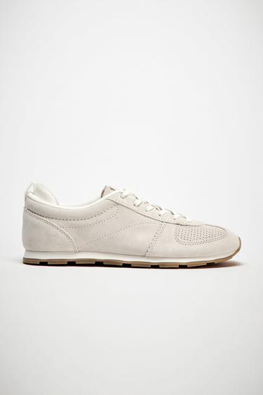 Zara SPLIT LEATHER RUNNING SNEAKERS - Off White
