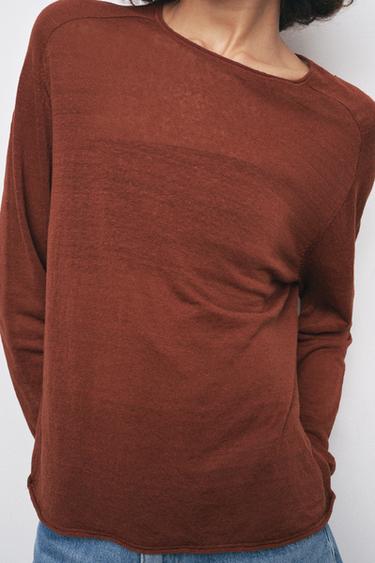 LINEN BLEND KNIT SWEATER - Brown by Zara - Image 2