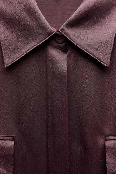 CAMISA SATINADA BOLSILLOS ZW COLLECTION - Burgundy de Zara