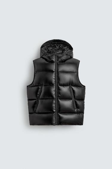 Zara 100% FEATHER PUFFER VEST - Black - Image 0