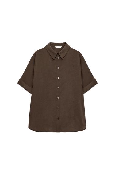 SHORT SLEEVE FLOWING SHIRT - Dark brown by Zara