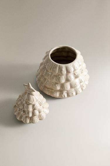 STONEWARE CHRISTMAS TREE JAR - Cream by Zara - Image 1