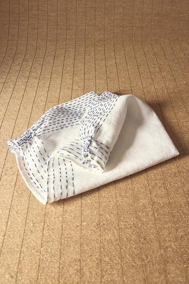 PACK OF EMBROIDERED LINEN NAPKINS X FANGLU LIN (PACK OF 2) - White by Zara