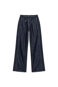 Jean Zara Femme Taille Haute Bleu - Jambes Larges Ourlet Brut - Taille 2