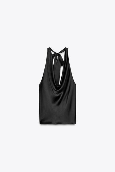 SATIN HALTER TOP - Black by Zara