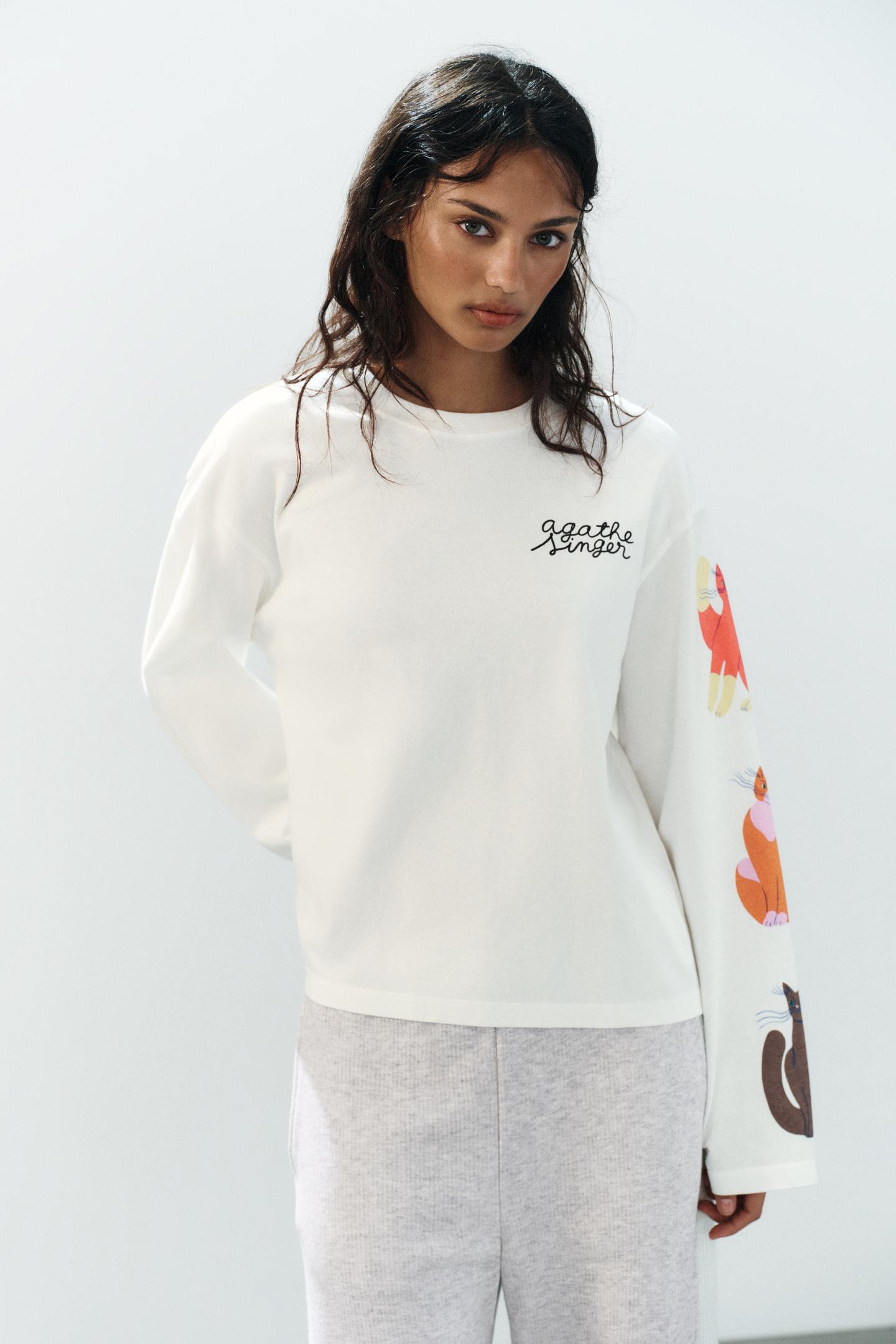 Женская футболка Zara Agathe Singer Print, цвет: Устричный белый — фото 2