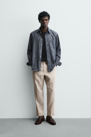 100% LINEN REGULAR FIT TROUSERS - Light beige by Zara - Image 0