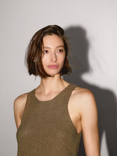 Zara Embellished knit halter top - Mid-green