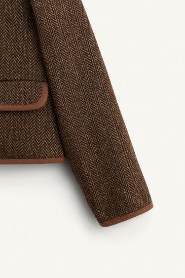 LIMITED EDITION HERRINGBONE WOOL BLAZER - Brown marl by Zara - Image 6