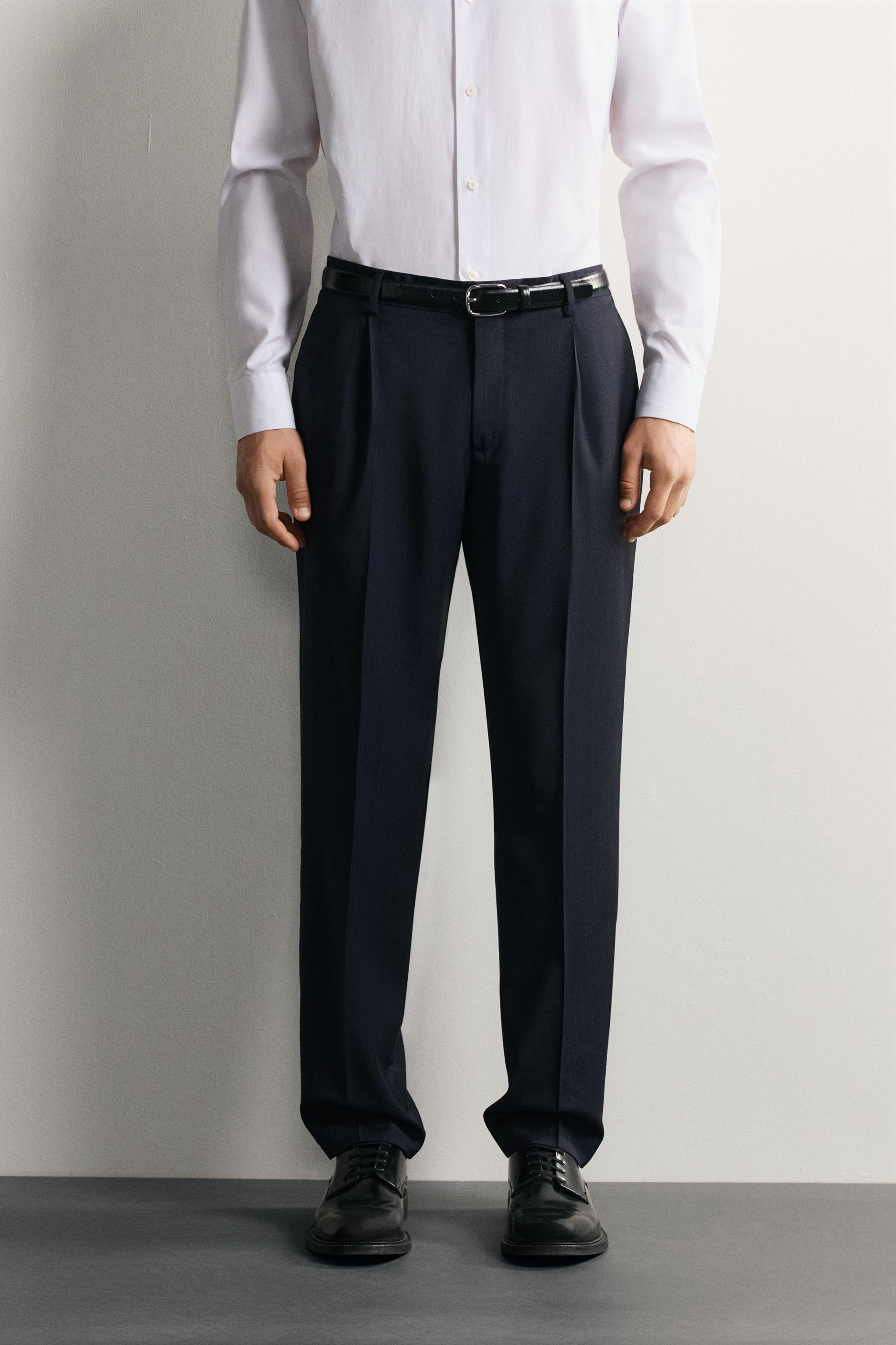 セットアップ Selvage Wool Double Jaket&Tapered Slacks 100% WOOL PINSTRIPE REGULAR FIT SUIT PANTS - Navy blue | ZARA