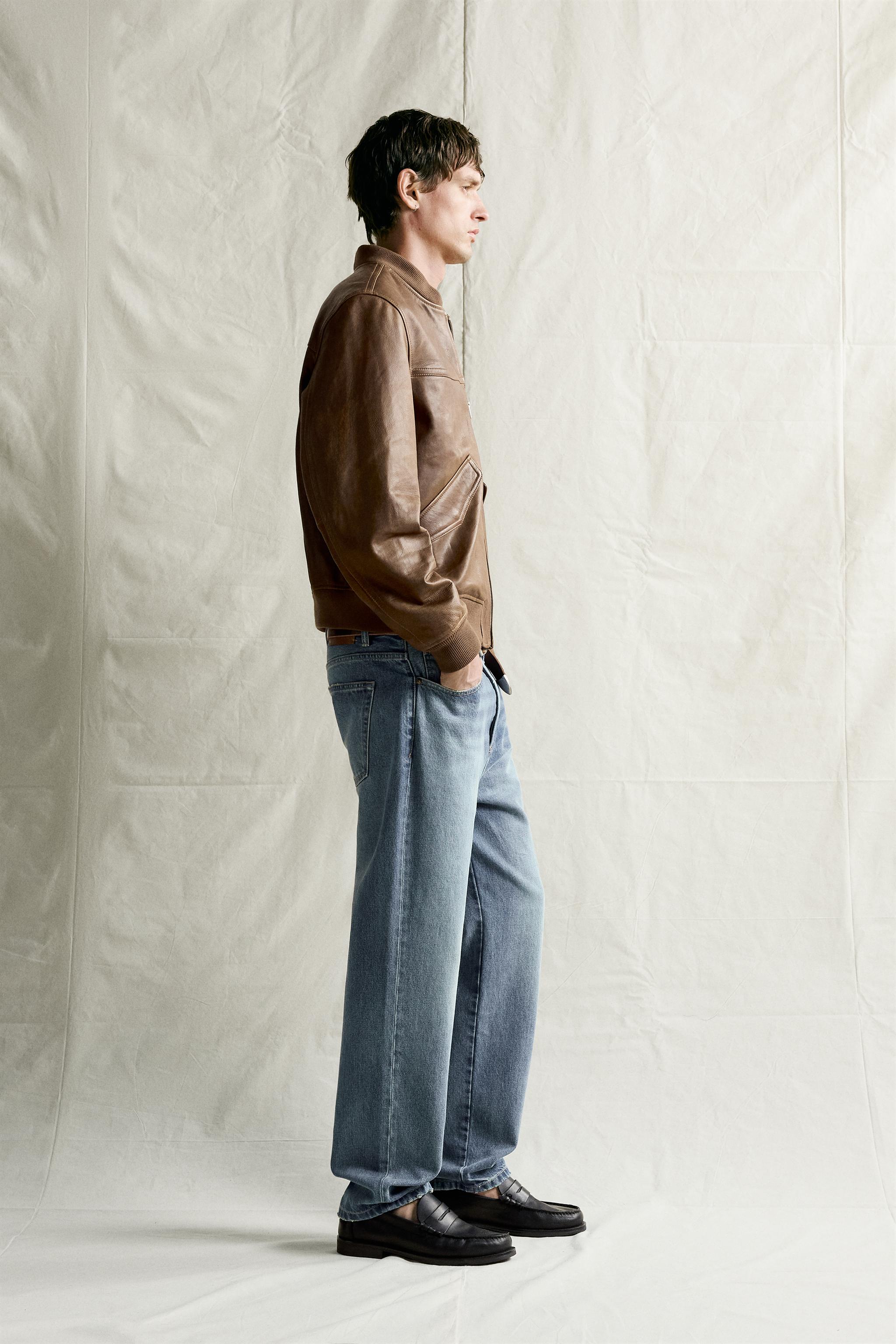 VINTAGE-EFFECT LEATHER BOMBER JACKET