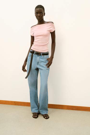 T-SHIRT COL BATEAU - Rose poudré de Zara