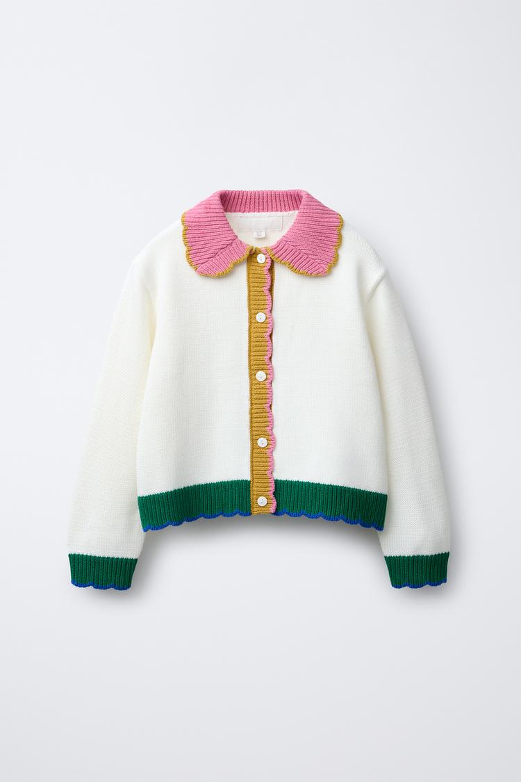 CARDIGAN IN MAGLIA A CONTRASTO Écru ZARA Italia Italy