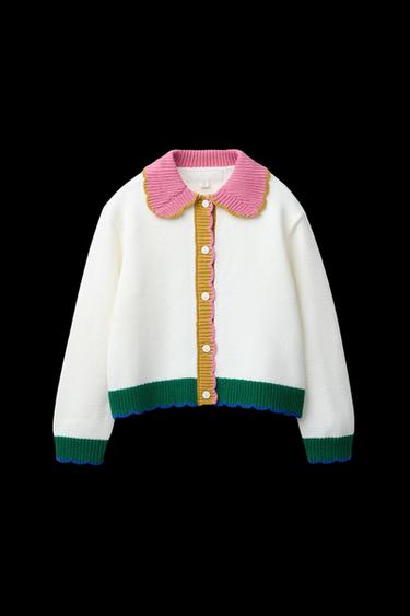 Zara CONTRAST CARDIGAN - Ecru - Image 0