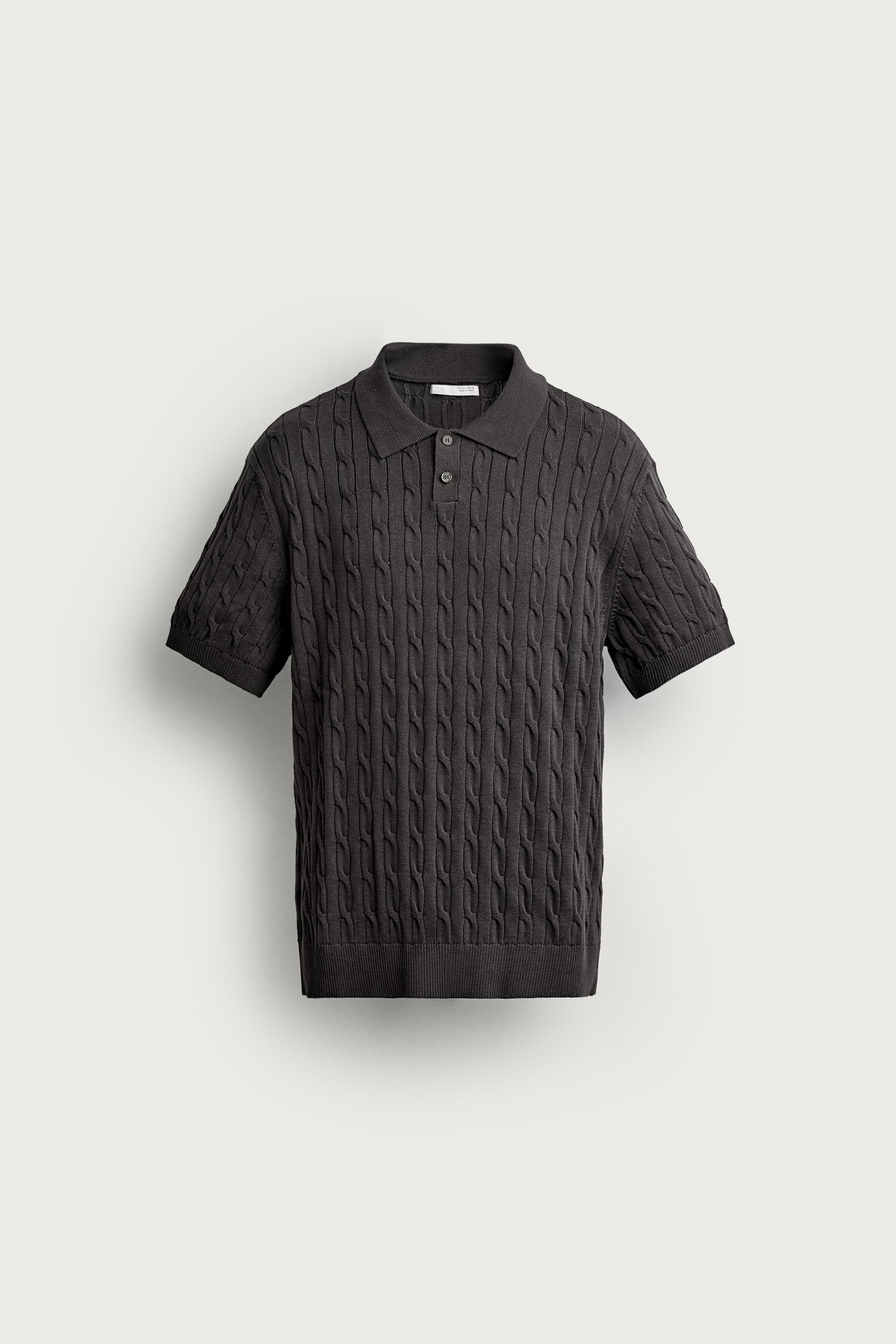 CABLE-KNIT POLO SHIRT — Chocolate