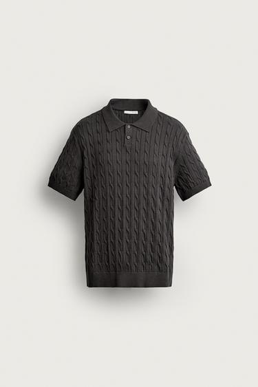 Zara CABLE-KNIT POLO SHIRT - Chocolate