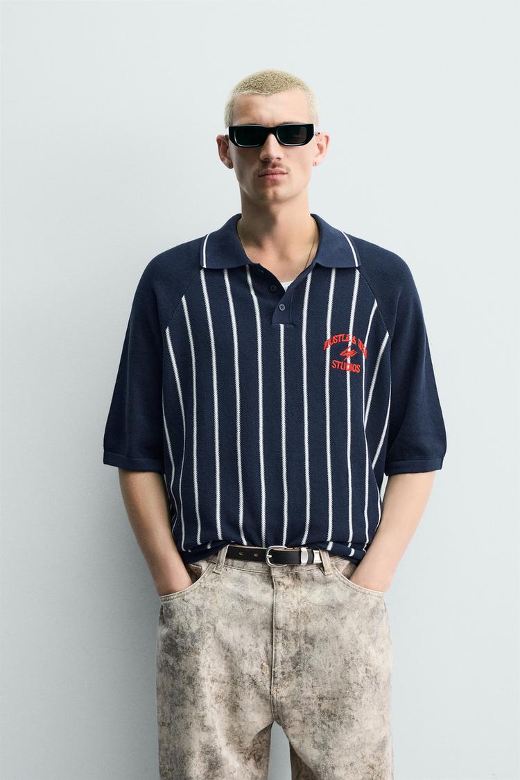 ZARA STRIPED EMBROIDERED PATCH KNIT POLO SHIRT