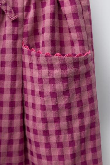 GINGHAM CHECK STRAIGHT LEG TROUSERS - Fuchsia by Zara - Image 3