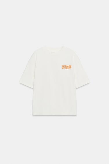 T-SHIRT MET KORTE MOUWEN EN TEKST - Ecru van Zara