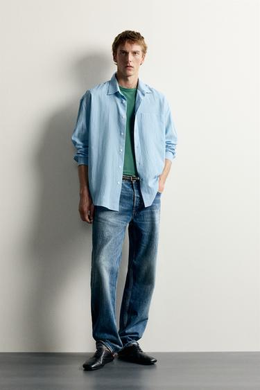 Zara PLAID RELAXED-FIT SHIRT - Sky blue