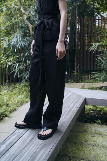 ZW COLLECTION LINEN BLEND TROUSERS - Black by Zara