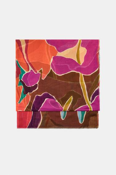 ШАРФ ИЗ МОДАЛА И ШЕЛКА С ПРИНТОМ — Разноцветный от Zara