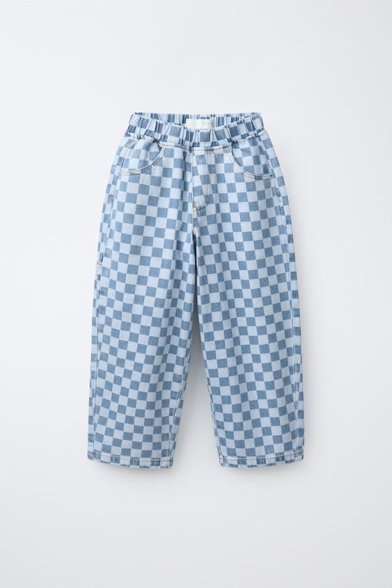 BALLOON FIT JEANS WITH CHECKERBOARD PRINT - Blue de Zara - Imagen 0