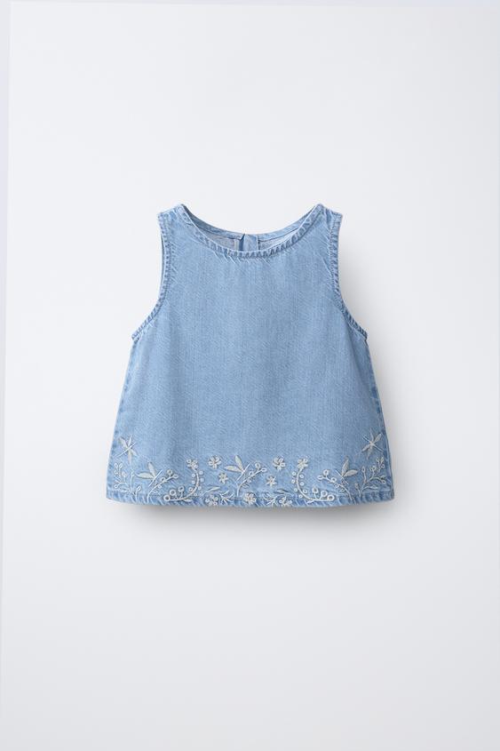 TOP DENIM BORDADOS - Azul claro de Zara - Imagen 0