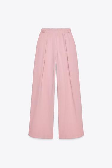 PANTALONS INTERLOCK AMB EFECTE RENTAT - Rosa empolvorat de Zara