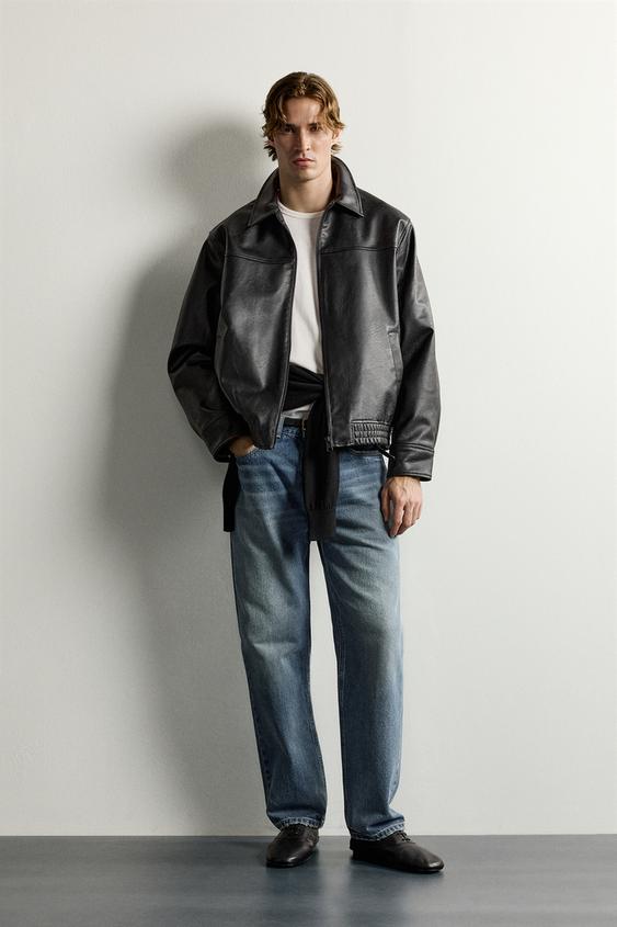RELAXED FIT LEATHER EFFECT JACKET - Black by Zara - Image 0