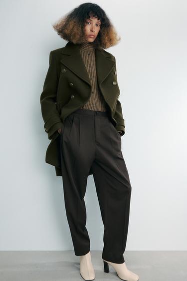 MANTEAU ASYMÉTRIQUE MÉLANGE LAINE MANTECO BOUTONS ZW COLLECTION - Kaki foncé de Zara - Image 3